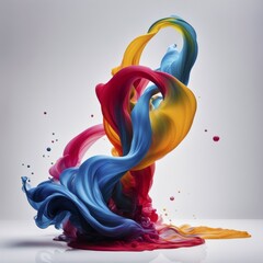 Poster - Colorful abstract paint flow with vibrant yellow, red, and blue hues creating a dynamic artistic effect, AI generated