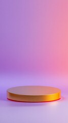 Poster - A gold podium with sharp geometric edges stands centered, bathed in a gradient of soft purple and pink light, evoking a sense of elegance and artistic flair in the ambient space