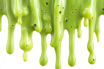 Aufkleber - Vibrant green paint dripping down against a white background showcasing texture and movement