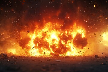 Aufkleber - Explosive fireball erupts in a dramatic display of fire and debris at a nighttime setting