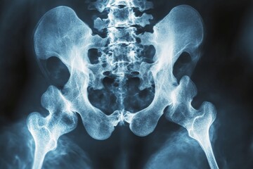 Poster - Detailed view of human pelvic bones showcasing skeletal structure in a medical setting