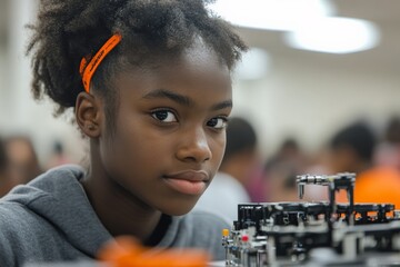 Aufkleber - Young student engaged in robotics project during educational workshop