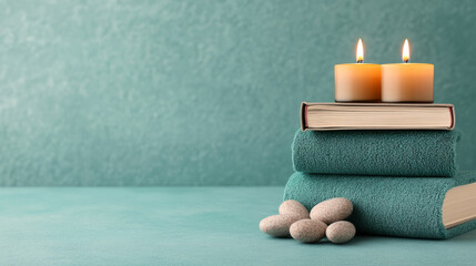 Poster - A high-resolution image of a cozy self-care corner at home with candles, essential oils, and calming books, emphasizing relaxation,