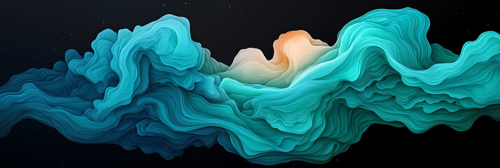 Poster - An abstract digital artwork featuring soothing blues and greens in fluid shapes, expressing the calming effect of mindfulness on mental health,