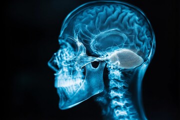 Poster - Detailed view of a human skull and brain highlighting cranial structures and anatomy