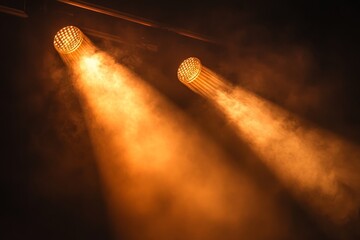 Poster - Bright orange stage lights illuminate smoke-filled atmosphere during a live performance at a theater