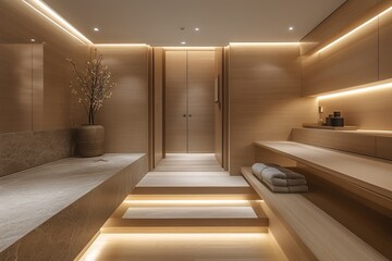 Poster - Modern spa interior with warm lighting and minimalist design promoting relaxation and wellness