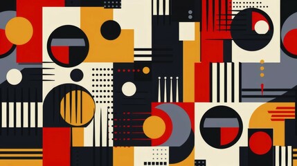 Poster - Bold geometric shapes dominate this abstract design with a mix of red, orange, and black tones, ai generated, AI generated