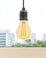 Poster - Vintage Light Bulb Hanging Against Soft Focus Urban Background
