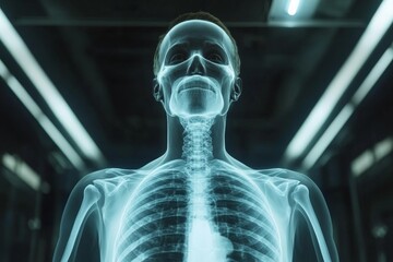 Poster - Detailed view of a human skeleton captured through advanced imaging techniques in a medical facility
