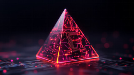 Aufkleber - An elegant, abstract composition showcasing a pyramid formation of translucent digital blocks with glowing circuit patterns,
