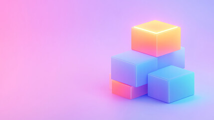 Poster - A layered graphic design combining isometric cubes with soft neon glows, conveying the notion of futuristic blocks in motion,
