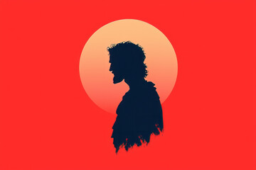 Aufkleber - A minimalist illustration of a regal Emperor silhouette in profile, set against a gradient backdrop, capturing dignity through a timeless outline,