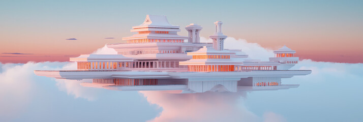 Fototapete - A surreal composition where an Emperorâ€™s palace floats amid the clouds, symbolizing divine right and lofty imperial authority,
