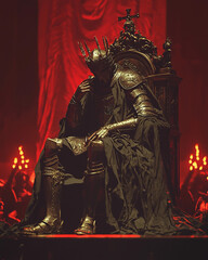 Poster - A striking photograph of an Emperorâ€™s armor set displayed in a torch-lit hall, reflecting an era of conquest and the burden of leadership,