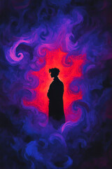 Fototapete - An abstract digital illustration pairing the Emperorâ€™s silhouette with swirling, regal motifs, emphasizing both power and mystique,