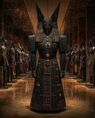 Fototapete - A striking photograph of an Emperorâ€™s armor set displayed in a torch-lit hall, reflecting an era of conquest and the burden of leadership,