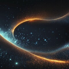 Poster - Abstract digital art featuring orange and blue light waves with glowing particles on a dark background, Fire Particles, AI generated