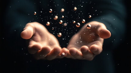 Poster - A close-up shot of a jugglerâ€™s hands tossing multiple objects in perfect synchronization, emphasizing dexterity and showmanship,
