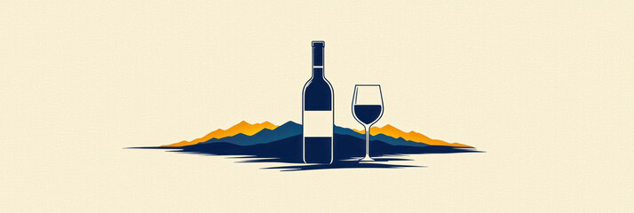 Poster - A minimalist graphic of a stylized wine bottle and glass outline, highlighting the elegant final product of the complex winemaking journey,