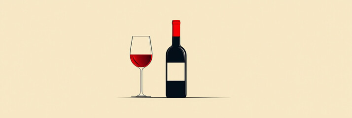 Poster - A minimalist graphic of a stylized wine bottle and glass outline, highlighting the elegant final product of the complex winemaking journey,