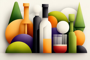 Aufkleber - A creative depiction of a wine lab with test tubes, hydrometers, and various apparatus, highlighting the blend of art and science in winemaking,