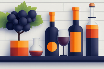 Aufkleber - A creative depiction of a wine lab with test tubes, hydrometers, and various apparatus, highlighting the blend of art and science in winemaking,