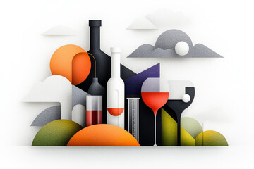 Poster - A creative depiction of a wine lab with test tubes, hydrometers, and various apparatus, highlighting the blend of art and science in winemaking,