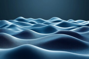Aufkleber - Waves of fabric create a serene, textured landscape in deep blue tones under soft light