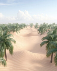 Aufkleber - a high-angle view of an expansive dune landscape gradually transitioning into an oasis, demonstratin
