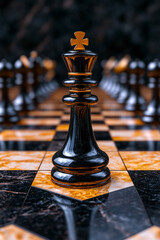 Aufkleber - An elegant illustration of a chessboard where a central king piece is guiding other pieces, symbolizing leadership through strategic planning,