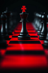 Aufkleber - An elegant illustration of a chessboard where a central king piece is guiding other pieces, symbolizing leadership through strategic planning,