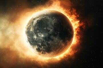 Poster - Fire engulfs the moon in a mesmerizing cosmic display during a celestial event at night