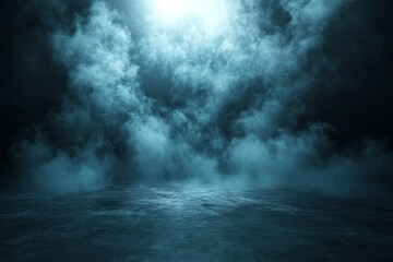 Poster - Mystical fog envelops a serene body of water under a bright light
