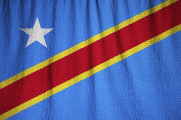 Poster - Closeup of Ruffled Democratic Republic of the Congo Flag, Democratic Republic of the Congo Flag Blowing in Wind