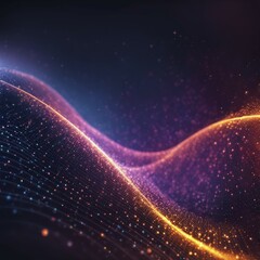 Poster - Abstract image of colorful digital waves with blue and orange glowing lights and particles on a dark background, Fire Particles, AI generated