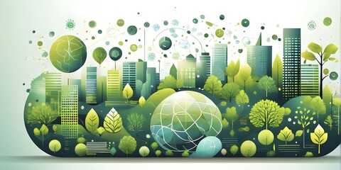 Poster - Abstract wallpaper with vector green eco friendly grid ornament symbolizing sustainability, AI generated