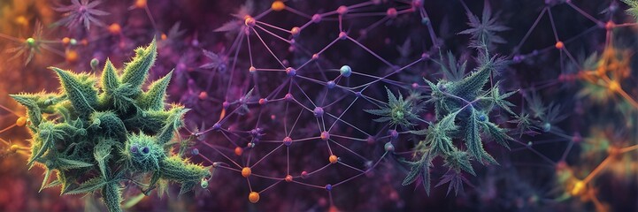 Poster - Abstract painting of chemical structure of thc and cbd interlocking geometric shapes, AI generated