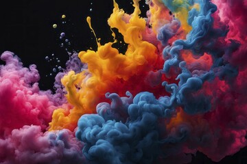 Poster - Vivid abstract smoke explosion with dynamic colors of blue, pink, and orange on a dark background, AI generated