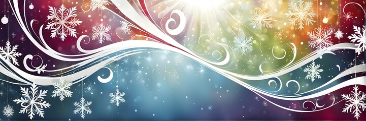 Poster - Abstract illustration wallpaper of different Christmas symbols, vibrant colors and soft swirling textures, AI generated