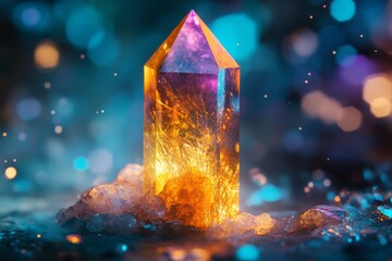 Poster - Crystal tower radiates mesmerizing colors in an artistic display of light and reflections