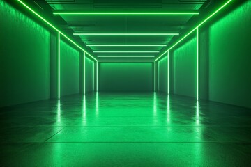 Aufkleber - Bright green illuminated corridor in an urban space showcasing modern design elements and a minimalist atmosphere