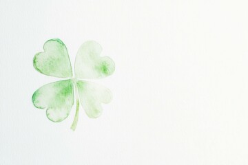 Poster - Watercolor illustration of a green shamrock on a minimalistic white background, symbolizing good luck and prosperity, perfect for St Patrick s Day celebrations