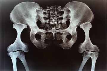 Poster - X-ray image showing the pelvis and lower spine anatomy for medical assessment and diagnosis