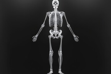 Aufkleber - Human skeleton model on a dark background showcasing anatomical structure and posture for educational purposes