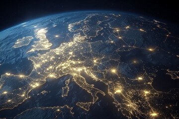 Aufkleber - Exploring the vibrant city lights of Europe from space during nighttime