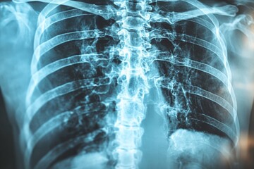 Poster - Radiographic image showcasing the human spine and ribcage in a detailed x-ray view captured in a medical setting