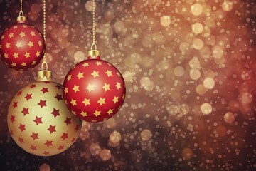 Poster - Set of red and gold Christmas balls hang on a holiday background with copy space