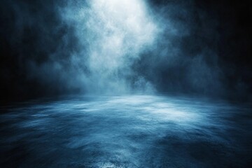 Poster - Dramatic mist envelops an empty stage in dim lighting, creating an atmosphere of mystery and anticipation