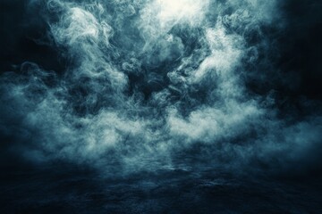Aufkleber - Mysterious fog envelops a dark landscape creating an eerie atmosphere at twilight